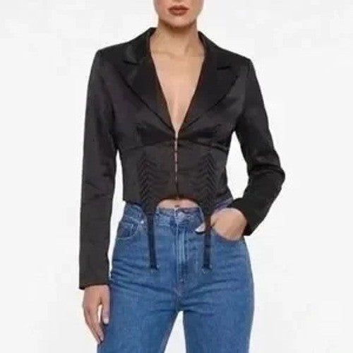Naked Wardrobe The Statement Cropped Garter Blazer Black M