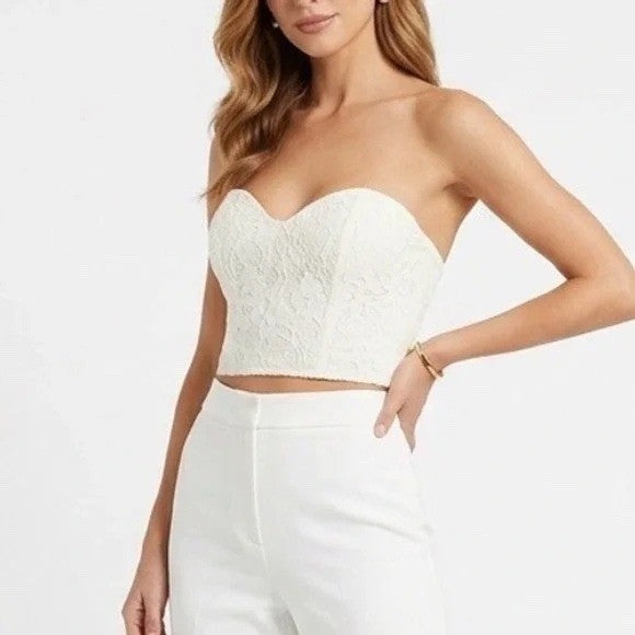 Off White Lace Bustier Crop Top Sweetheart Strapless Zip Back NWSP20-T7 Small
