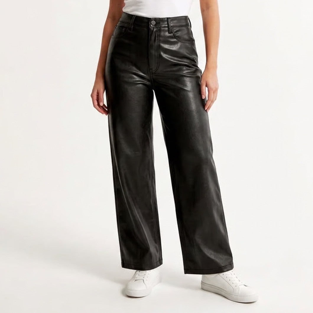 Abercrombie & Fitch Curve Love 90s Relaxed High Rise Vegan Leather Pants 30