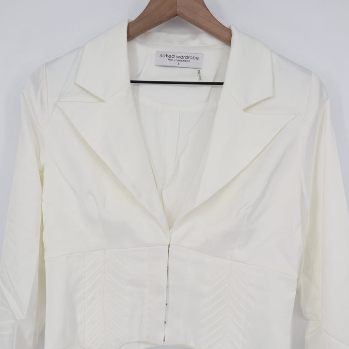 Naked Wardrobe The Statement Ivory Cropped Garter Blazer Womens Small