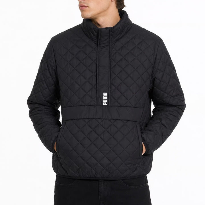 Puma Mens Black Quilted Anorak Pullover Puffer Jacket XL Mock Neck