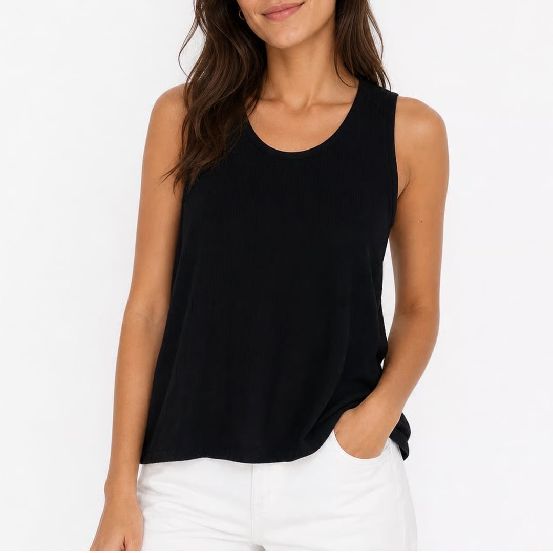 Croft & Barrow Womens Plus 1X Black Ribbed Knit Scoop Neck Tank Top Sleeveless