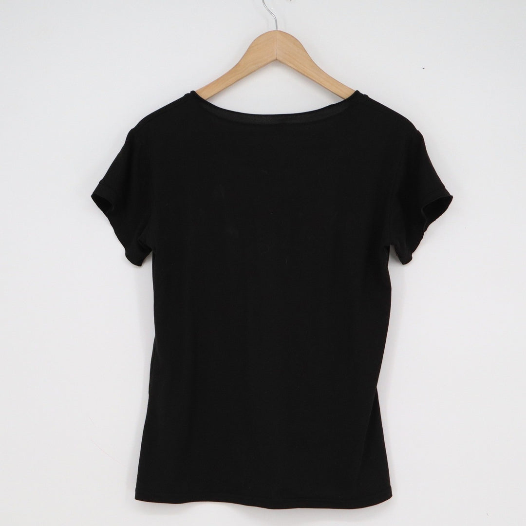 Fashion Go & Taste Black V-Neck Short Sleeve Basic Slim Fit Tee Shirt Small