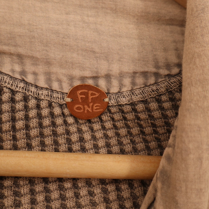 Free People FP One Jacket Women S Beige Waffle Knit Double-Breasted Button Front