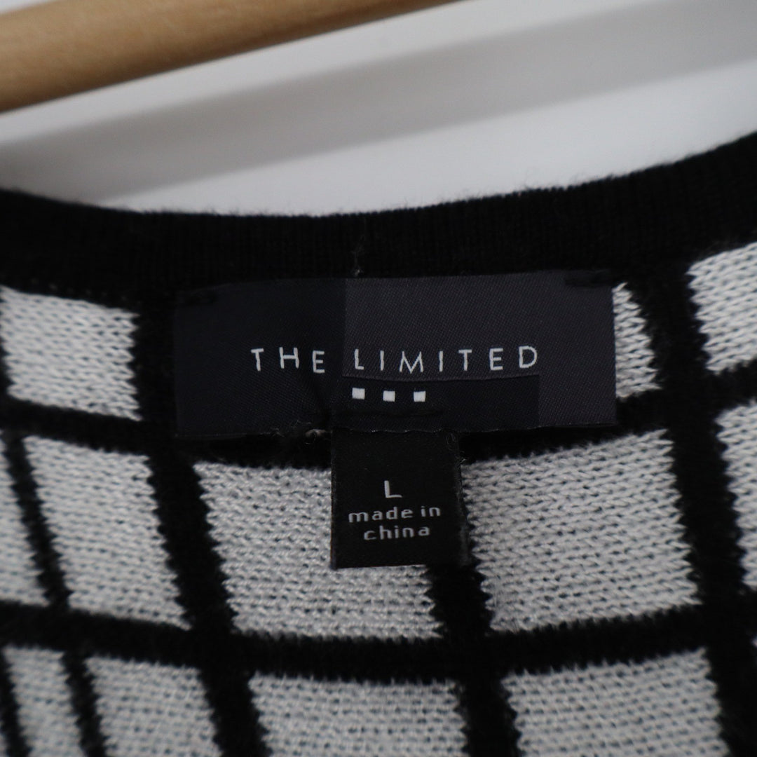 The Limited Black White Windowpane Grid Fit & Flare Knit Midi Dress Womens L