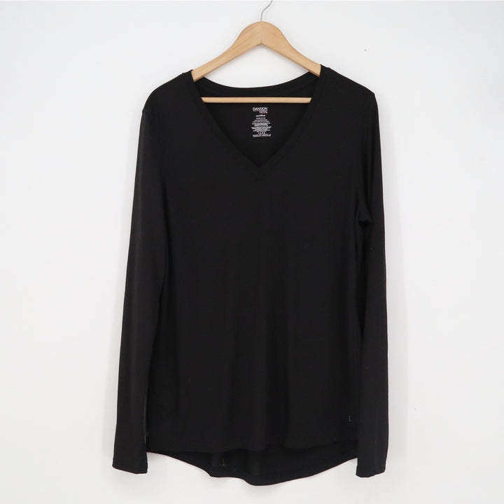 Danskin Now Womens XL Black V-Neck Long Sleeve Activewear Top