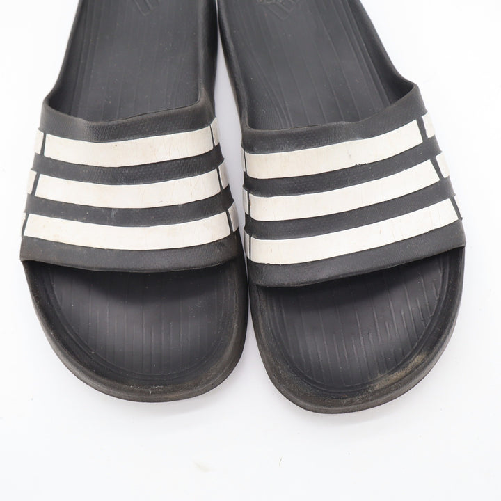 adidas Sandals Men 10 Adilette Aqua Black White Striped Slide Athletic Good