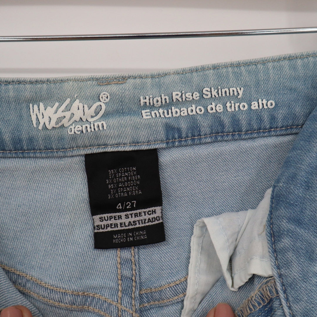Mossimo Denim Womens High Rise Skinny Jeans Light Wash Raw Hem Size 4/27 Stretch
