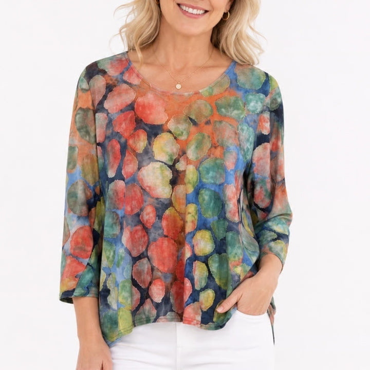 Peck & Peck XL Multi Color Abstract Dot Watercolor 3/4 Sleeve Blouse Top USA