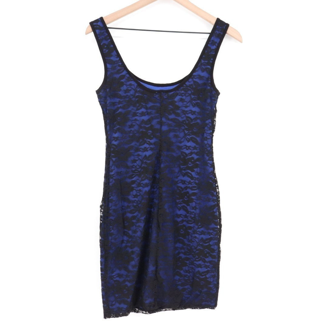 Lily Rose Tank Top Womens Medium Blue Black Lace Detail Scoop Neck Wide Strap