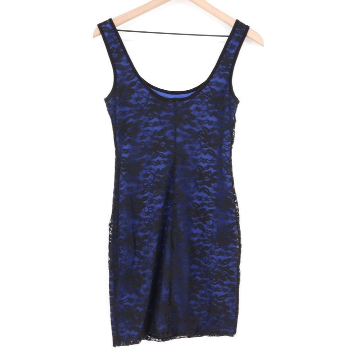 Lily Rose Tank Top Womens Medium Blue Black Lace Detail Scoop Neck Wide Strap