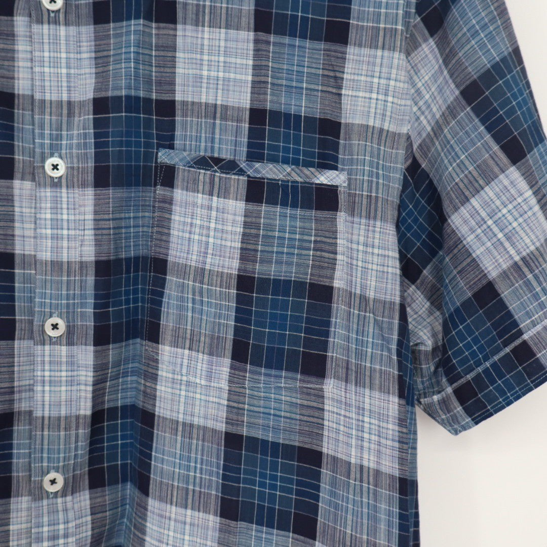 GoodMan Brand Mens Plaid Short Sleeve Button Down Shirt Blue XL Casual