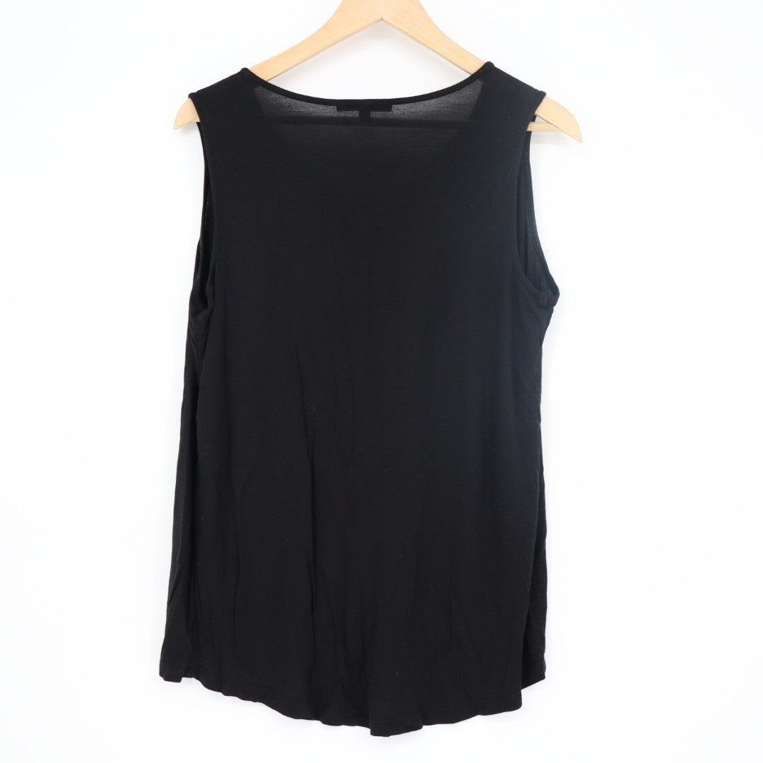 Cable & Gauge Tank Top Womens Small Black Stretch Pleated V-Neck Wide Strap