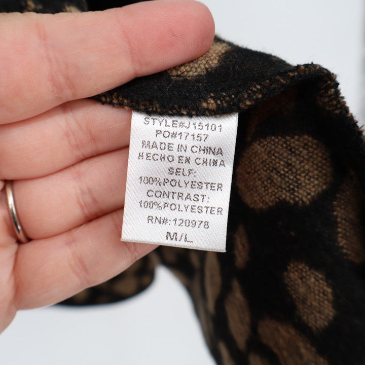Entro Black Toggle Closure Cape Jacket Leopard Print Trim M/L