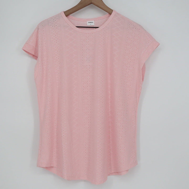 Athletic Works Pink Athleisure Top Mesh Overlay Round Neck Short Sleeve Size L