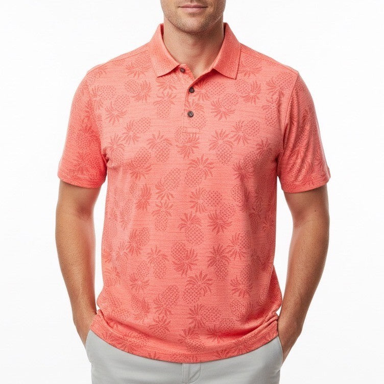 Tommy Bahama Islandzone Polo Shirt Mens XL Pink Pineapple Print Golf Performance