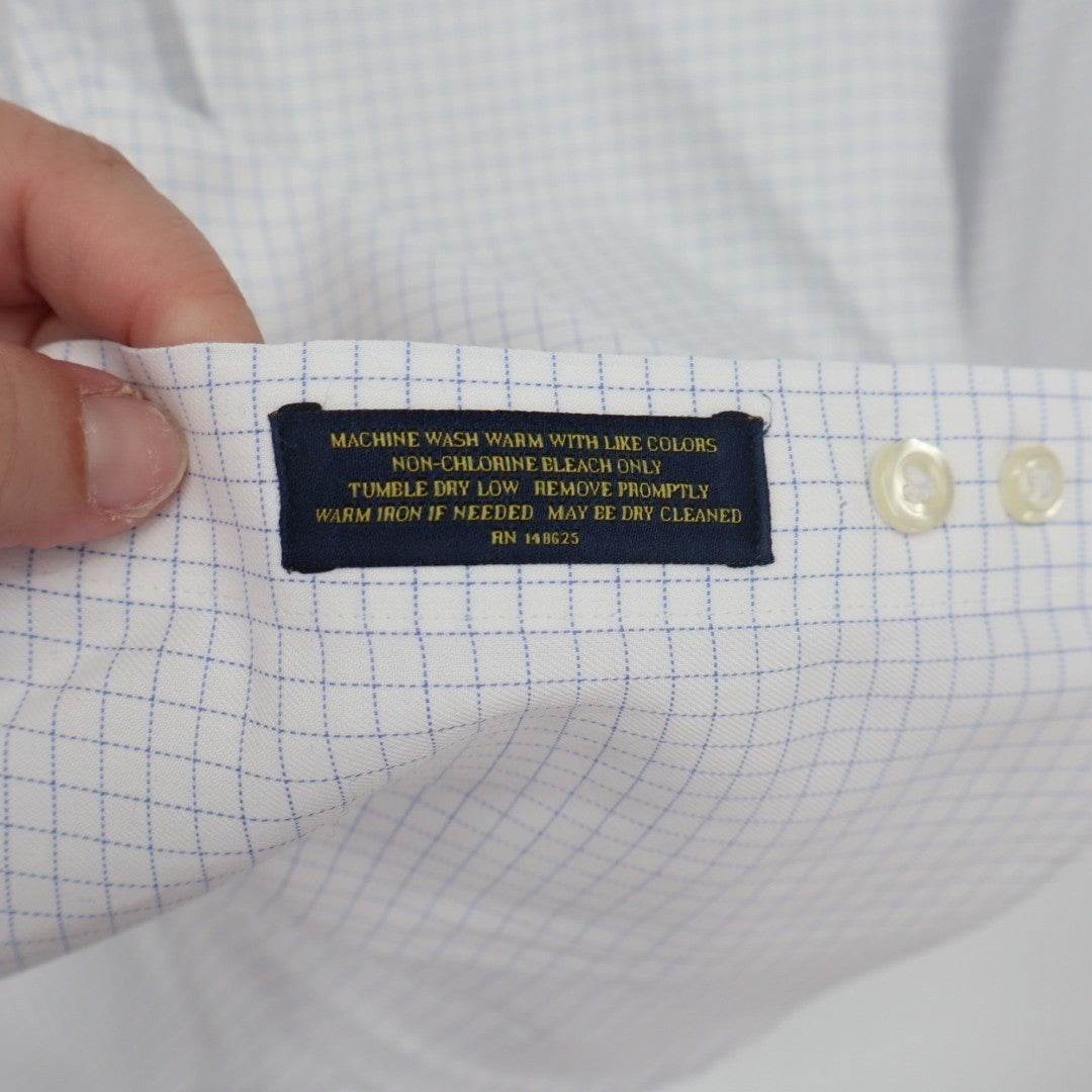 Wilkes & Riley Classic Fit 17 1/2 x 36 White Blue Grid Supima Cotton Dress Shirt