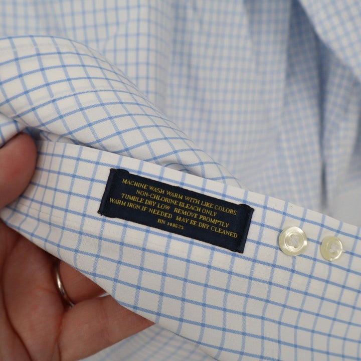 Wilkes & Riley Mens Classic Fit Plaid Dress Shirt 17 1/2 x 36 Blue White Cotton