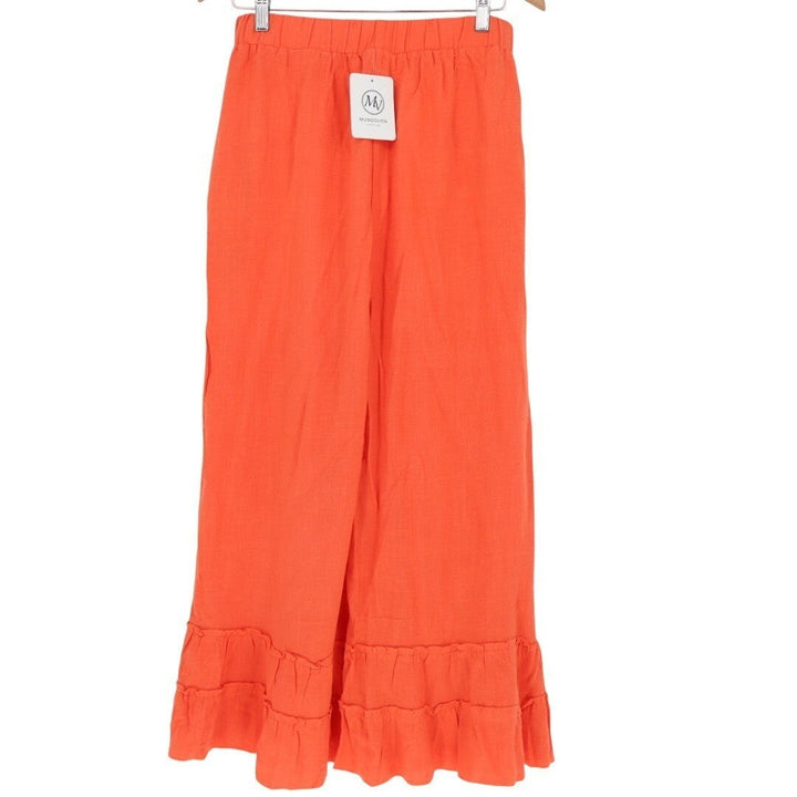 Mundoven Palazzo Pants Womens XL Orange Cotton Wide Leg Trendy Tiered Ruffle