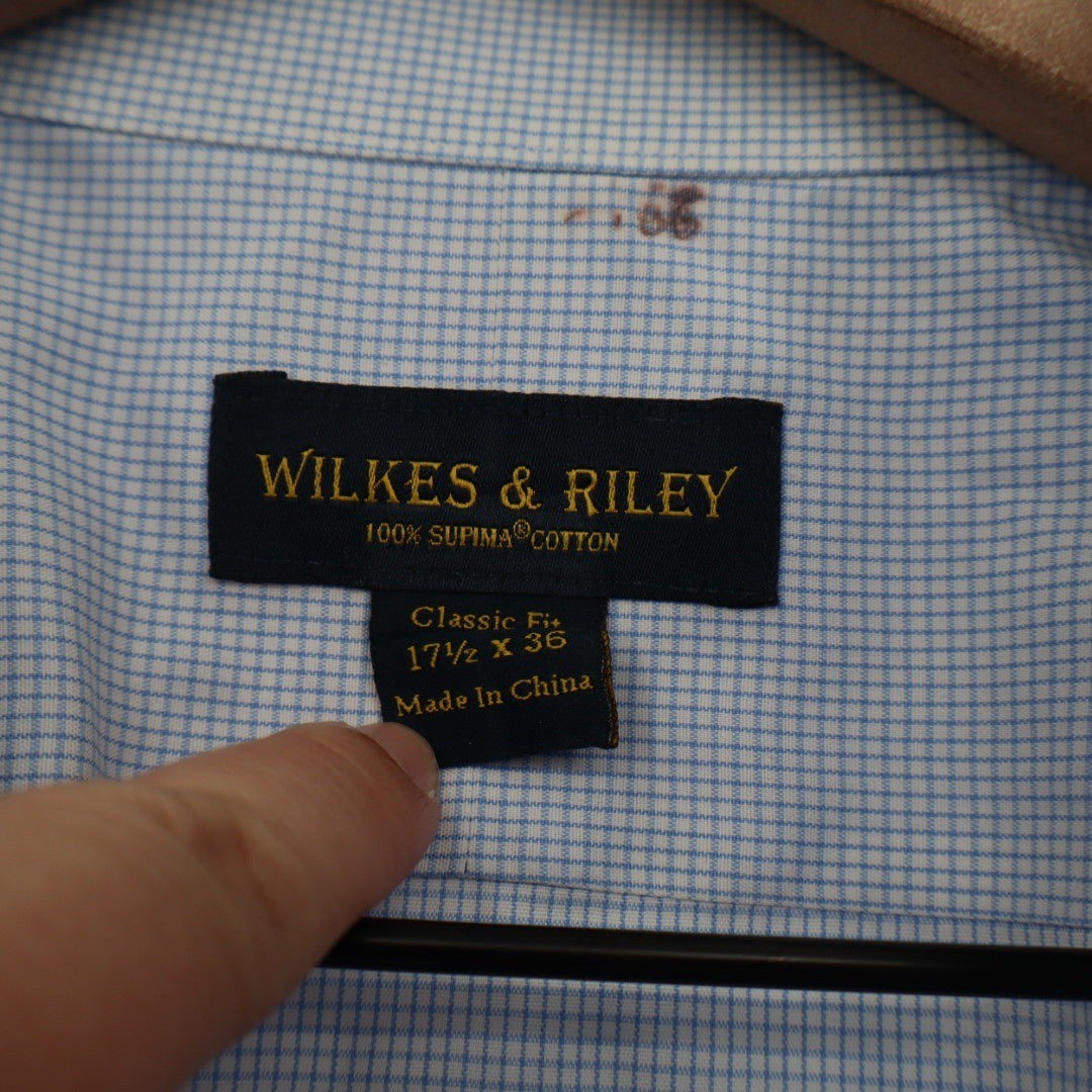 WILKES & RILEY Light Blue Gingham Classic Fit Dress Shirt 17 12 x 36