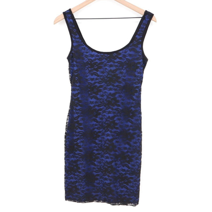 Lily Rose Tank Top Womens Medium Blue Black Lace Detail Scoop Neck Wide Strap