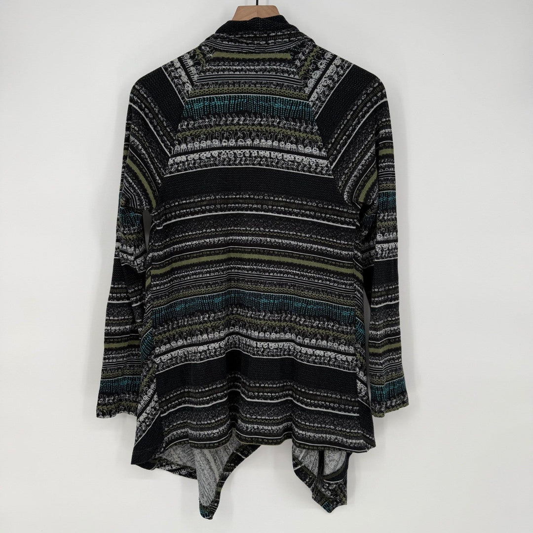 Splendid Women's Black Geometric Print Waterfall Cardigan Sweater Lightweight XS