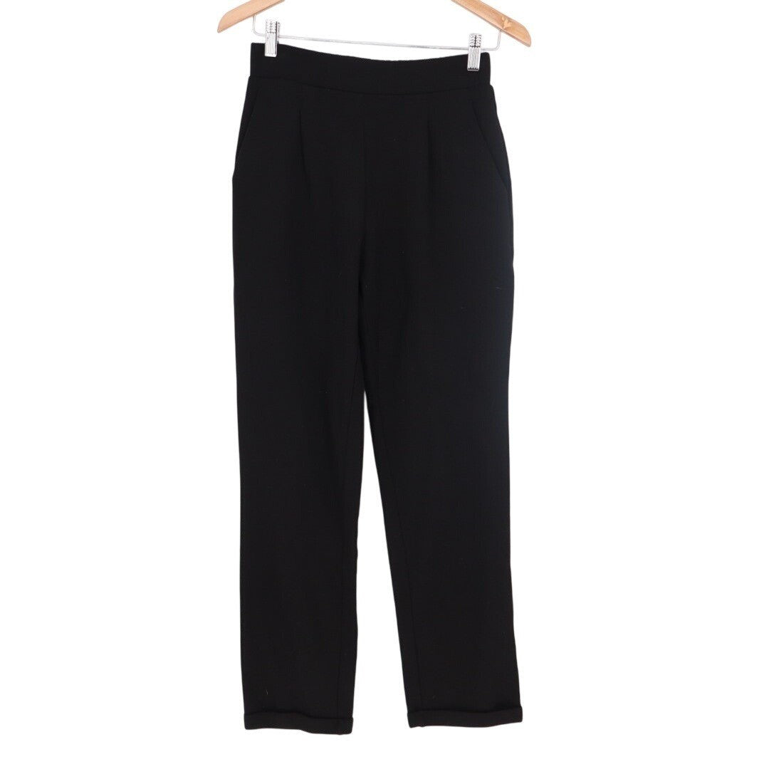 Les Serein Dress Pants Womens S Black Stretch Pleated Slash Pockets Straight Leg