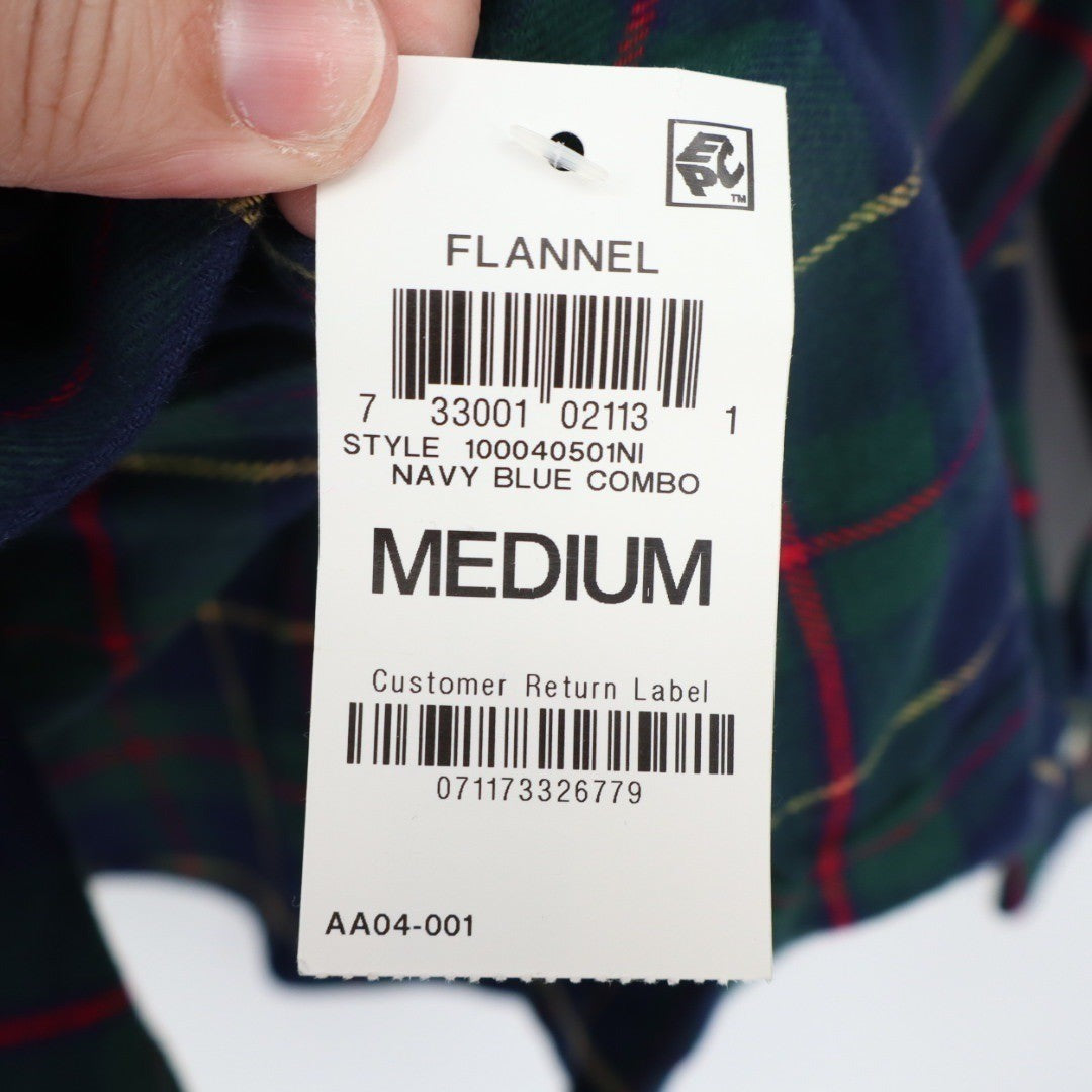 Club Room Men's Flannel Shirt Navy Blue Plaid Button Down Long Sleeve Size M