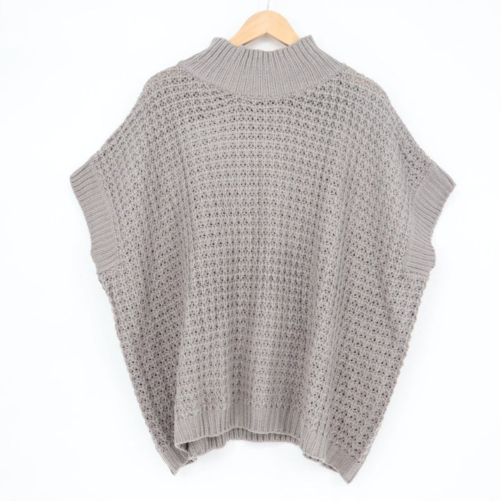 Sweater Womens XL Gray Waffle Knit Mock Neck Ribbed Sleeveless Everyday Wear