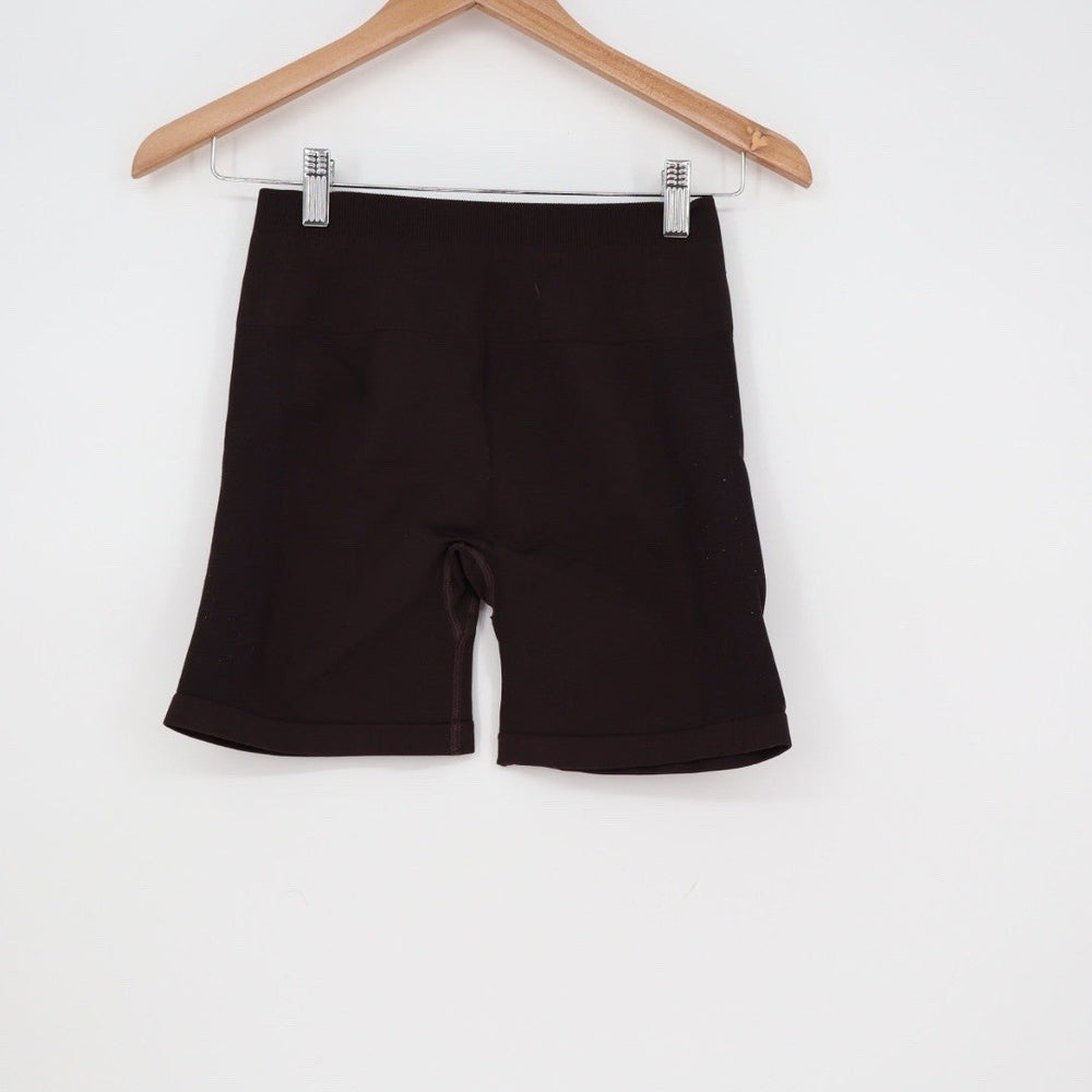 AUROLA Brown Ribbed Seamless High Waisted Bike Shorts Workout Athleisure Size M