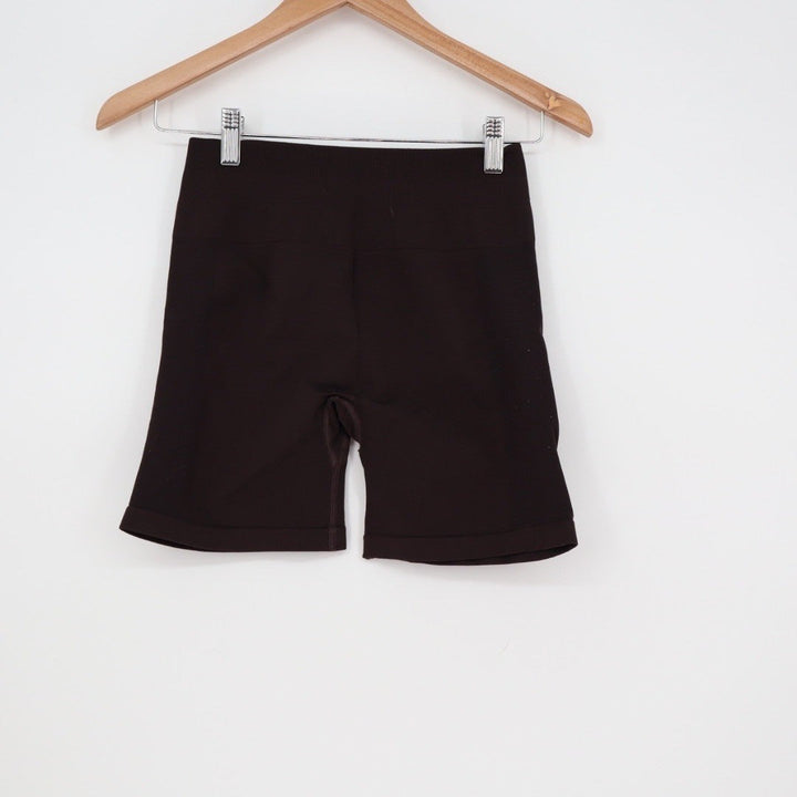 AUROLA Brown Ribbed Seamless High Waisted Bike Shorts Workout Athleisure Size M