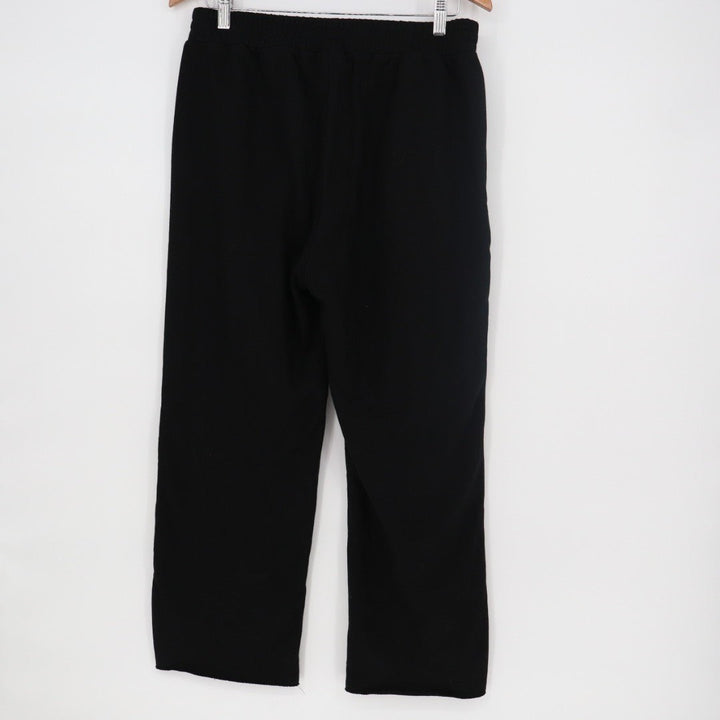 Sweatpants Womens Large Black Pleated Slash Pockets Elastic Waist Straight Leg