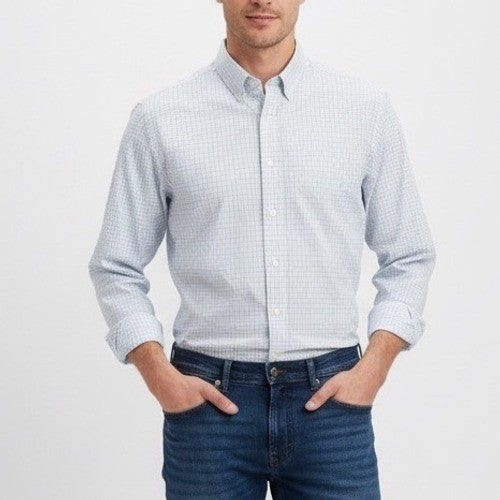 WILKES & RILEY Classic Fit Plaid Button Down Shirt Mens 17 1/2 x 36 Blue White