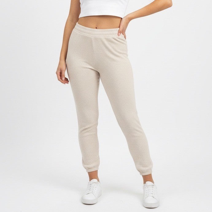 Comfort Code Beige Ribbed Stitch Jogger Sweatpants XL Viscose Blend Lounge