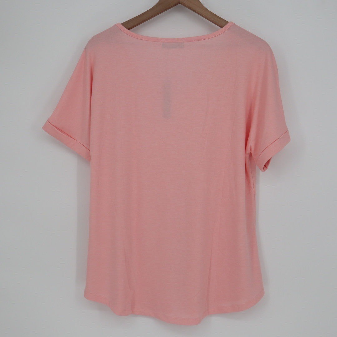 EADINVE Coral Pink V Neck Dolman Sleeve T Shirt Women's Size L
