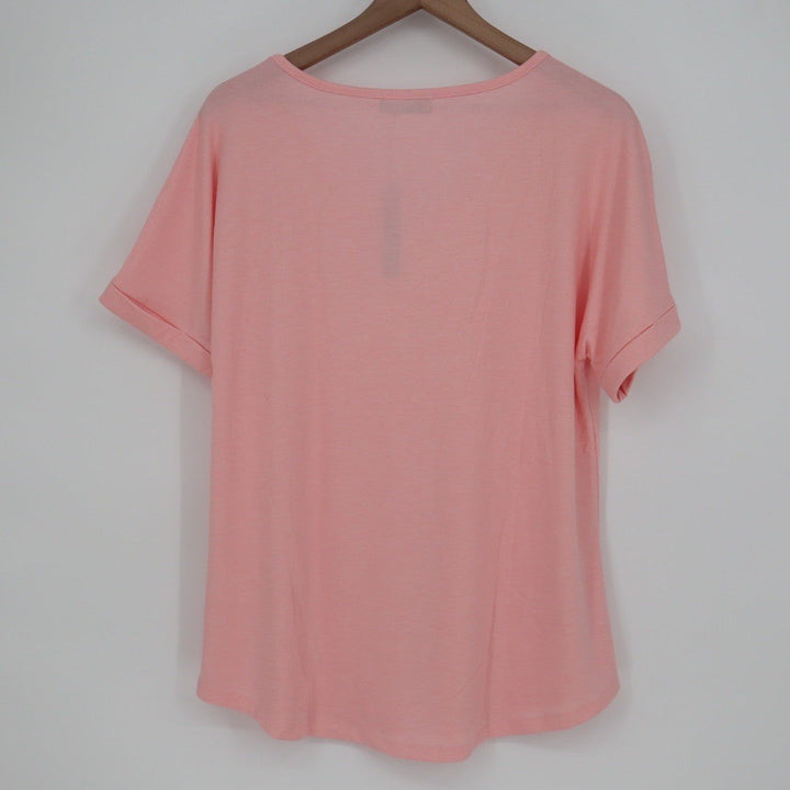 EADINVE Coral Pink V Neck Dolman Sleeve T Shirt Women's Size L