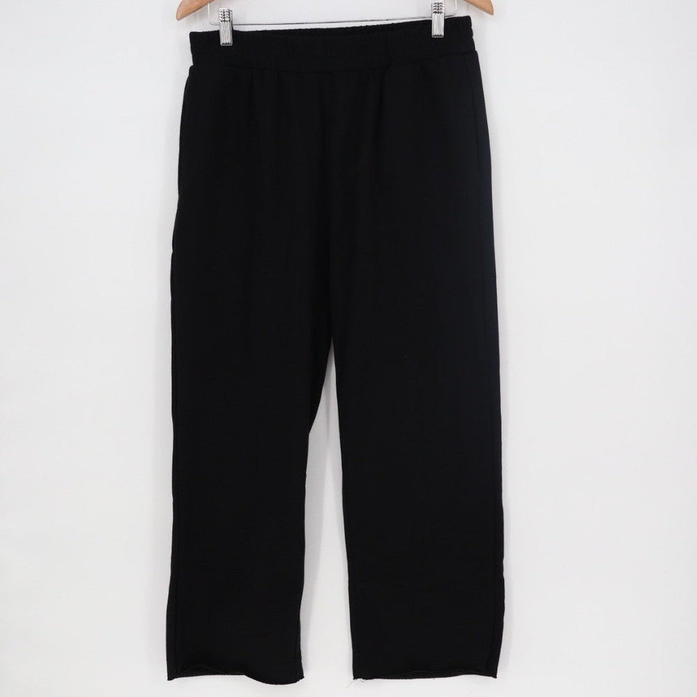 Sweatpants Womens Large Black Pleated Slash Pockets Elastic Waist Straight Leg