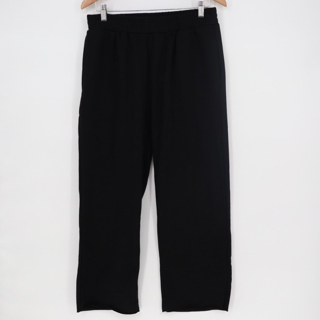 Sweatpants Womens Large Black Pleated Slash Pockets Elastic Waist Straight Leg