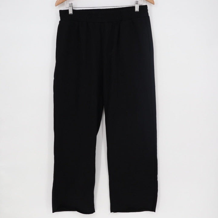 Sweatpants Womens Large Black Pleated Slash Pockets Elastic Waist Straight Leg