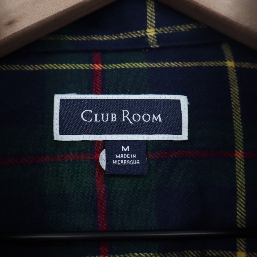 Club Room Men's Flannel Shirt Navy Blue Plaid Button Down Long Sleeve Size M