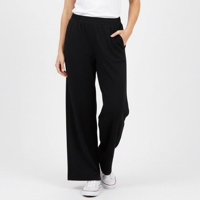 Sweatpants Womens Large Black Pleated Slash Pockets Elastic Waist Straight Leg