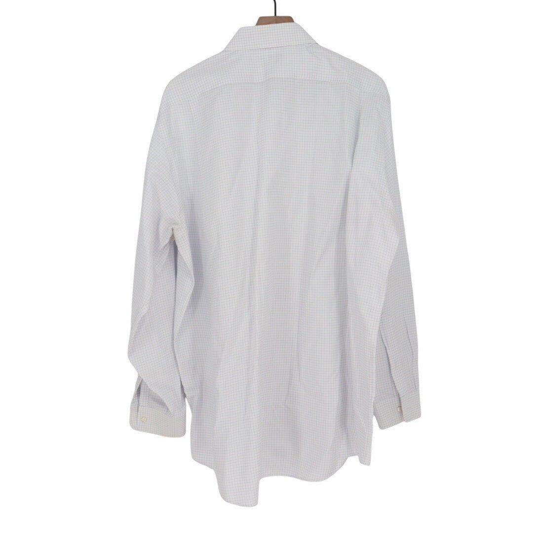Wilkes & Riley Classic Fit 17 1/2 x 36 White Blue Grid Supima Cotton Dress Shirt
