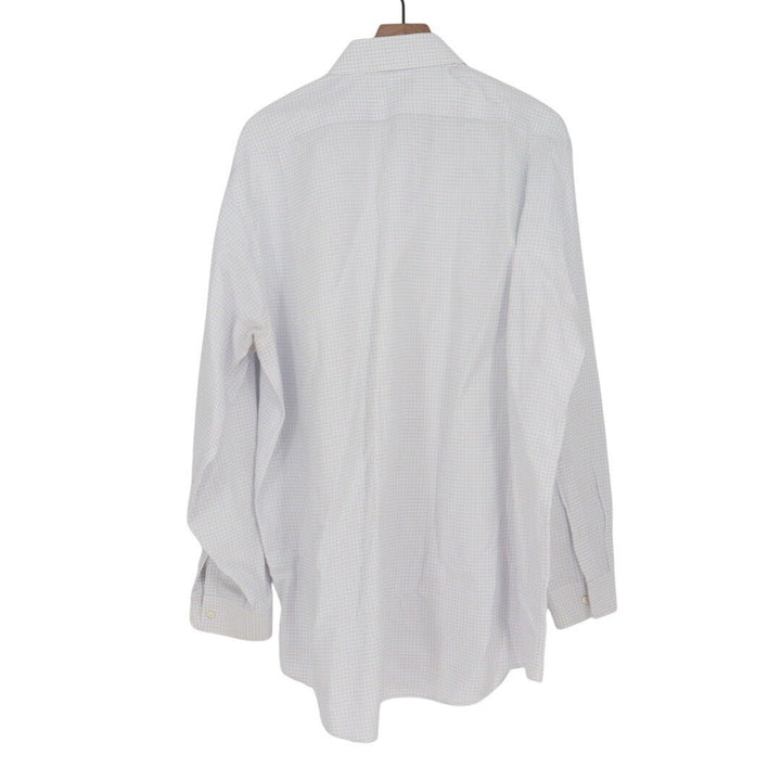 Wilkes & Riley Classic Fit 17 1/2 x 36 White Blue Grid Supima Cotton Dress Shirt