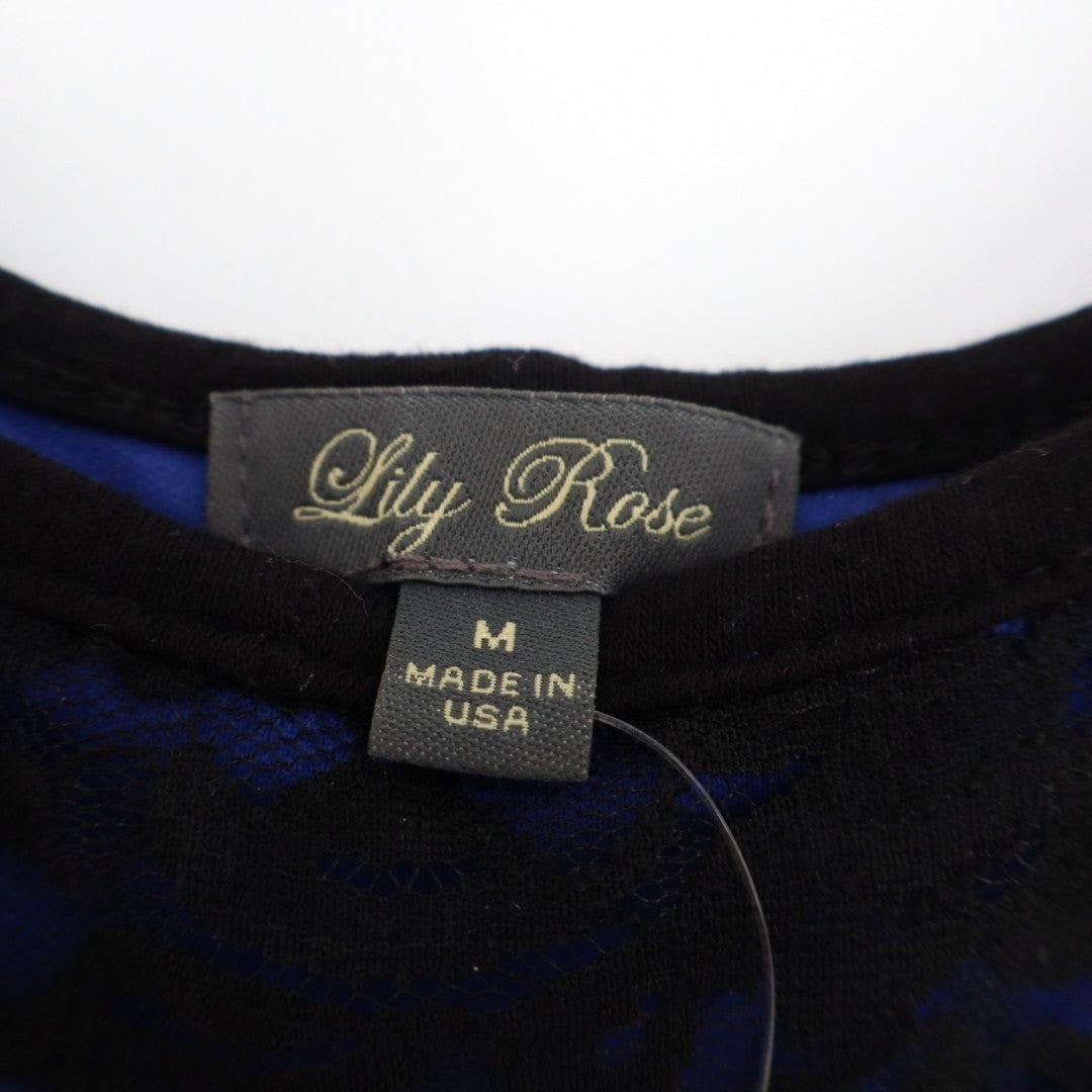 Lily Rose Tank Top Womens Medium Blue Black Lace Detail Scoop Neck Wide Strap