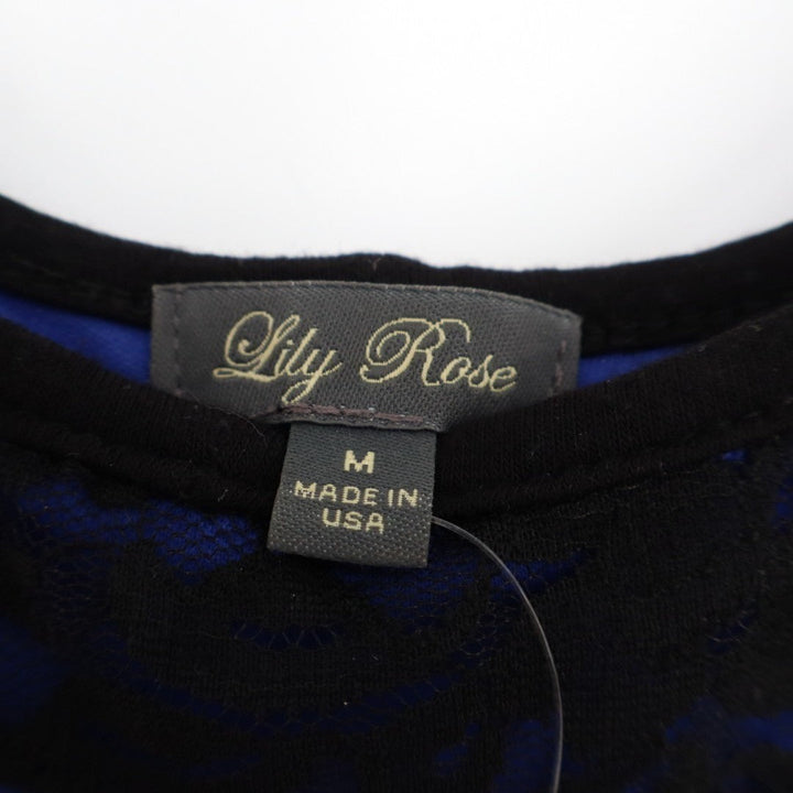 Lily Rose Tank Top Womens Medium Blue Black Lace Detail Scoop Neck Wide Strap