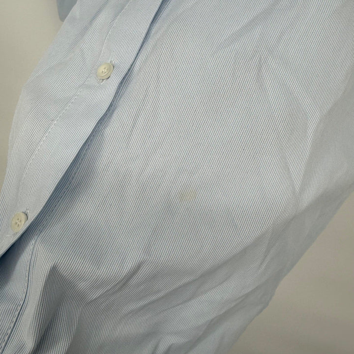 English Factory Light Blue Pinstripe Off Shoulder Button Down Shirt Dress