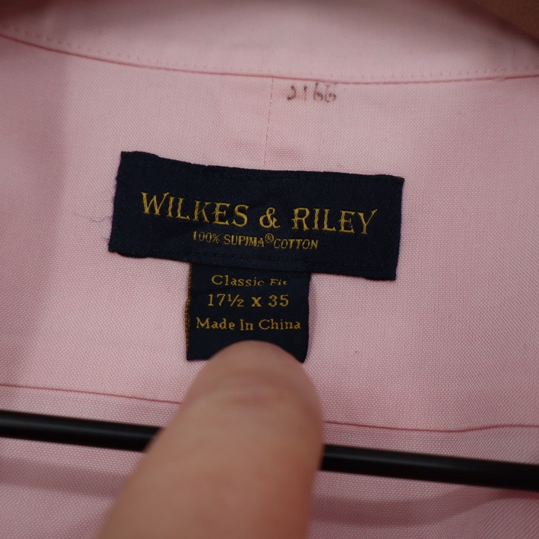 Wilkes Riley Mens Pink Classic Fit 17 1/2 x 35 Cotton Dress Shirt