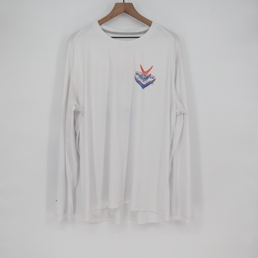 Reel Legends REEL-TEC Bluewater T-Shirt Mens XL White Crew Neck Long Sleeve