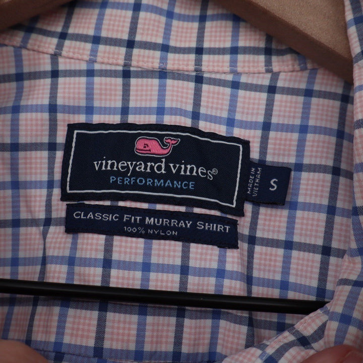 Vineyard Vines Performance Classic Fit Murray Shirt Pink Blue Check Nylon Size S
