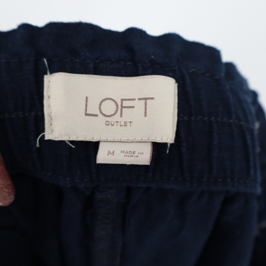 LOFT Outlet Pants Womens Medium Navy Blue Linen Tie Waist Everyday Wear Cropped